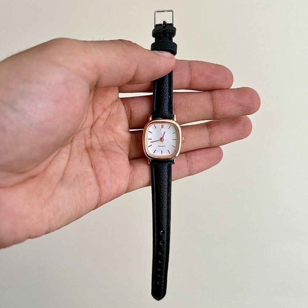 2000s vintage style cute square black leather luxury watch